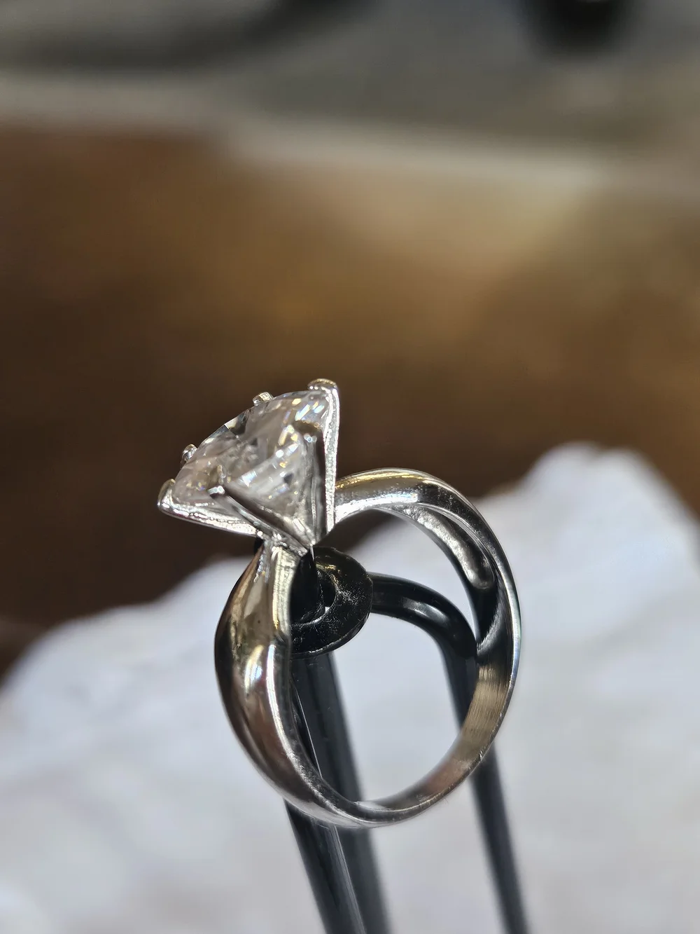 Classic Silver Solitaire Ring with Clear Stone. Stunner!!!!